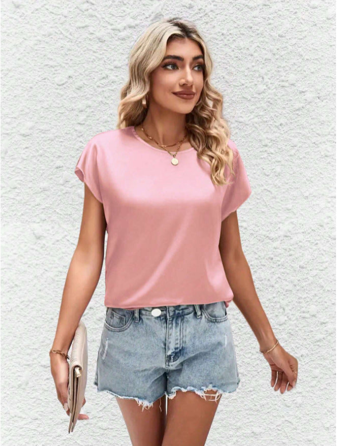 Women's Summer Top with Short Sleeves and Smooth Fabric
