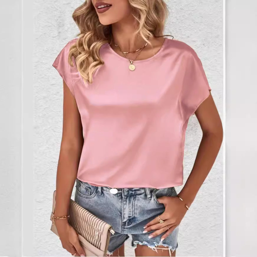 Women's Summer Top with Short Sleeves and Smooth Fabric