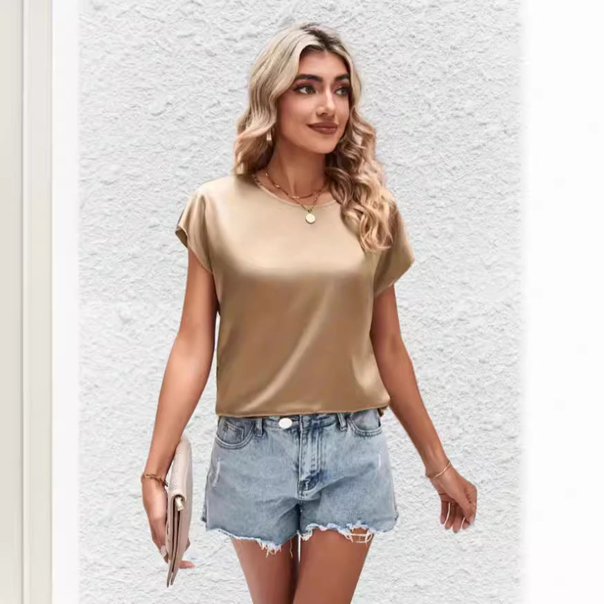 Women's Summer Top with Short Sleeves and Smooth Fabric
