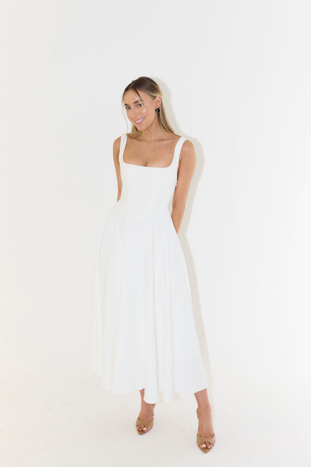 Women's Summer Midi Dress with Square Neckline and Sleeveless