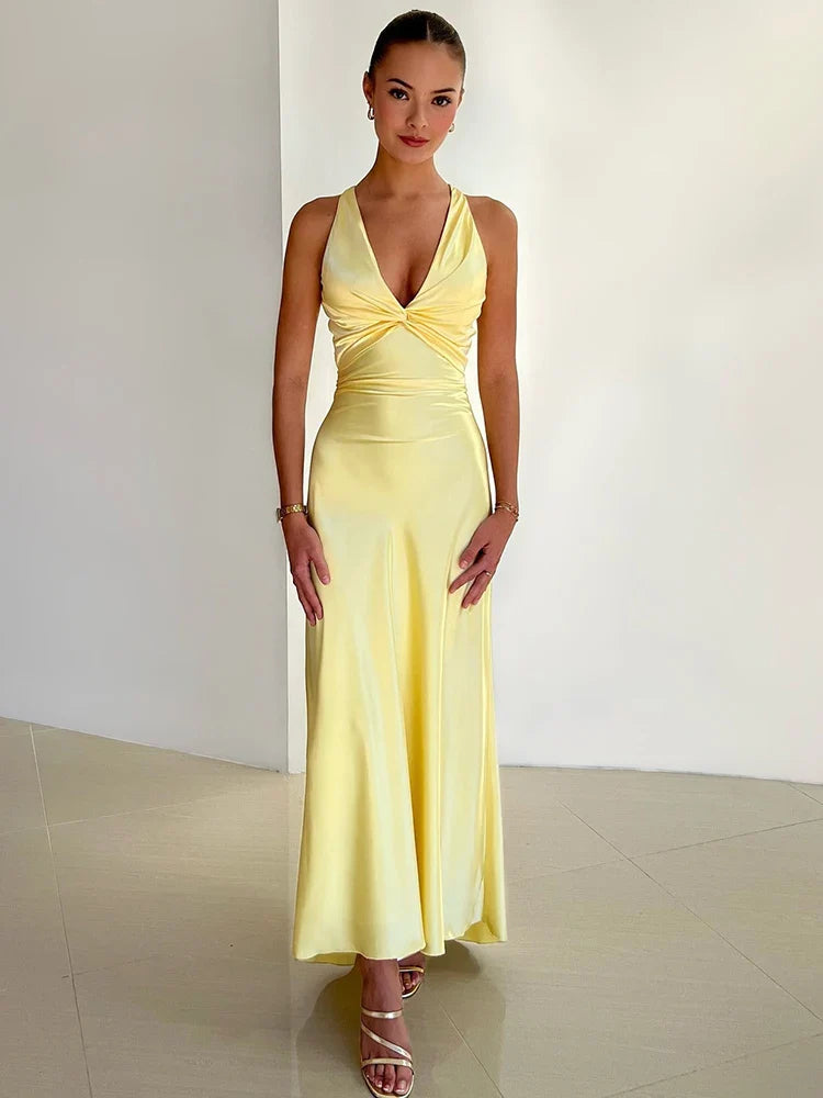 Women's Summer Smooth Long Dress with Twisted Style and Sleeveless