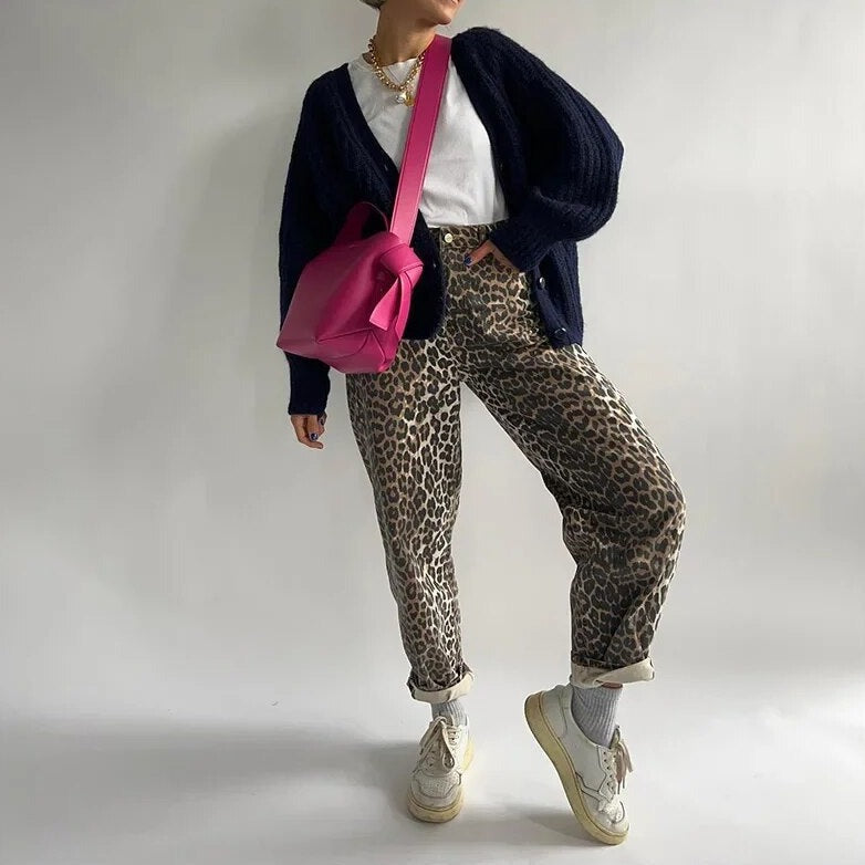 Women’s High-Waisted Leopard Print Trousers