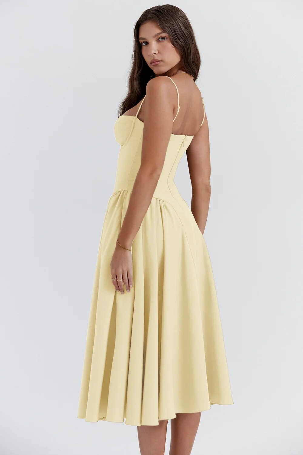 Women's Summer Midi Dress with Gathered Full Skirt and Sleeveless