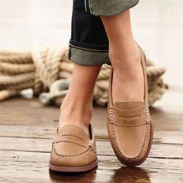 Women's Vegan Leather Loafers with Stitched Design