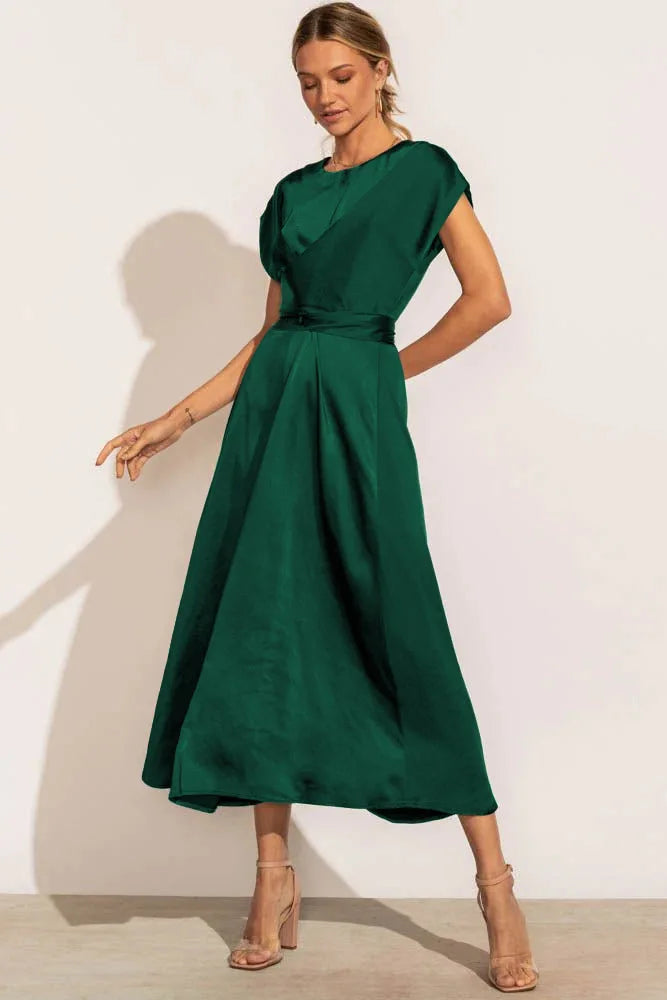 Women's Summer Short Sleeve Midi Dress with Criss-cross Style