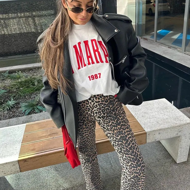Women’s High-Waisted Leopard Print Trousers
