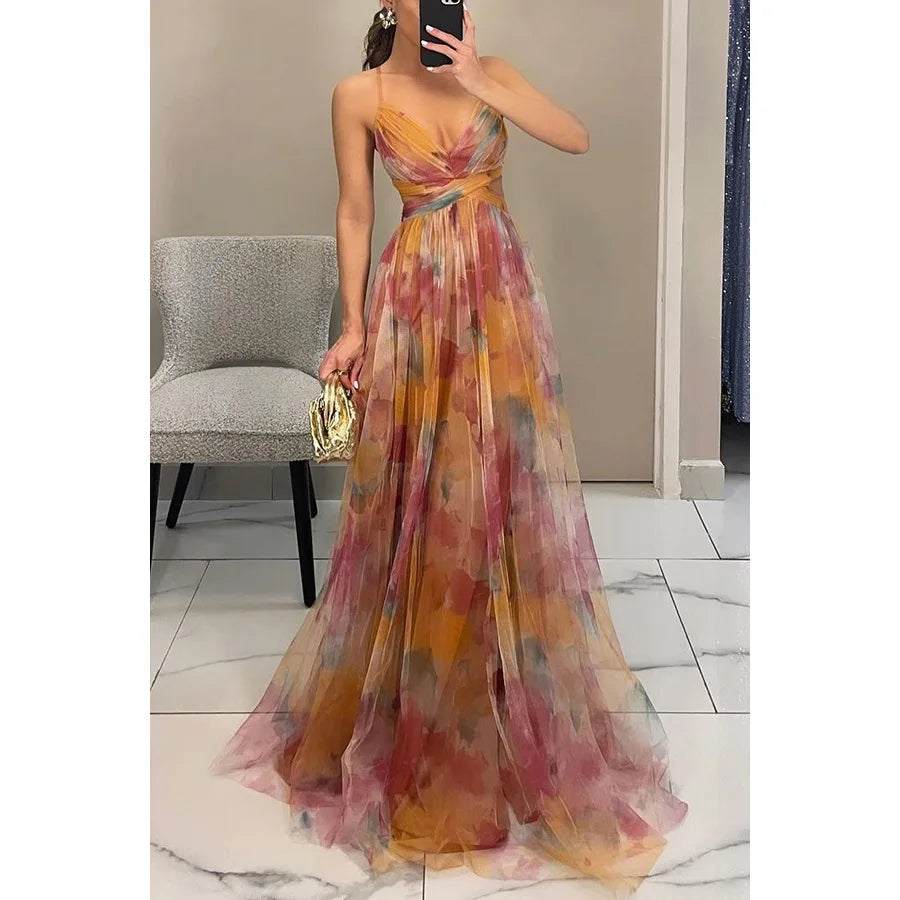 Women's Summer Floral Formal Dress with Sleeveless and Cut-out Style