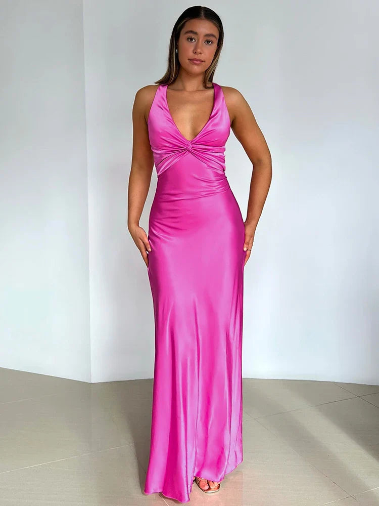 Women's Summer Smooth Long Dress with Twisted Style and Sleeveless
