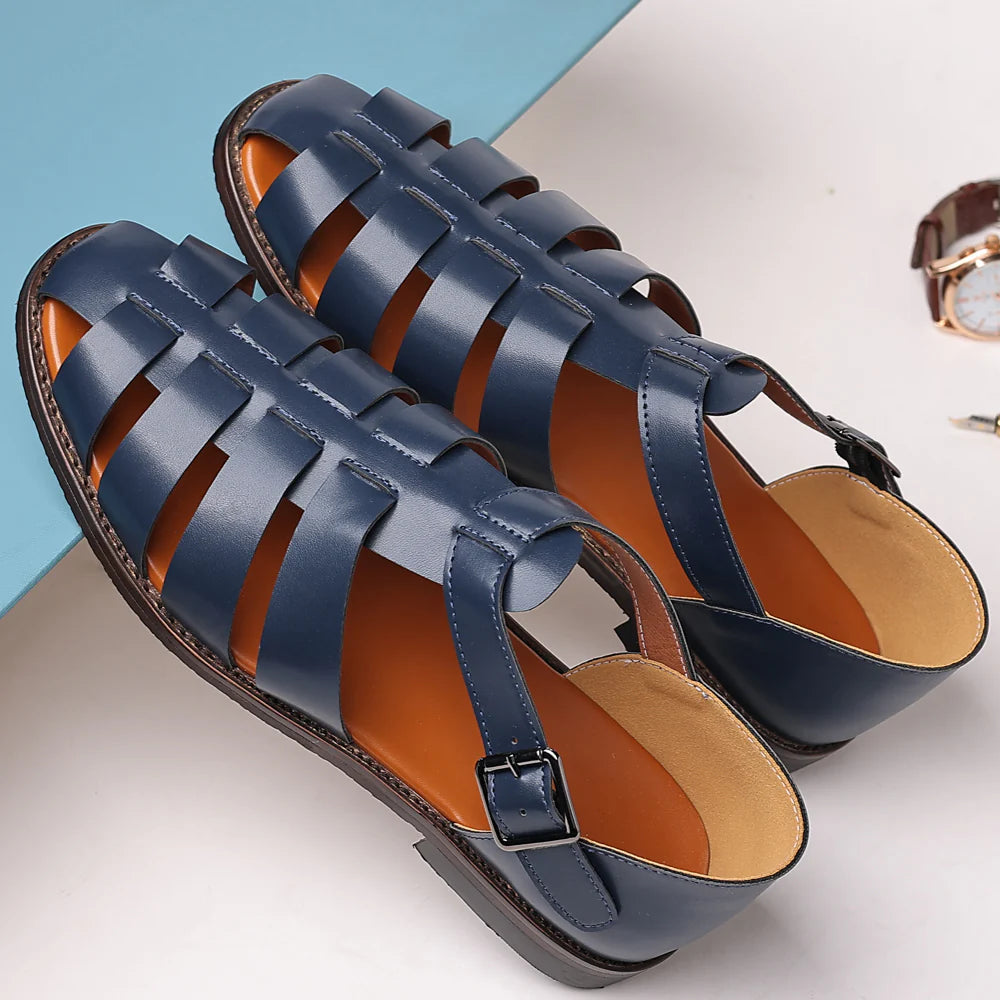 Men's Summer Fisherman Style Flat Sandals with Buckle Closure