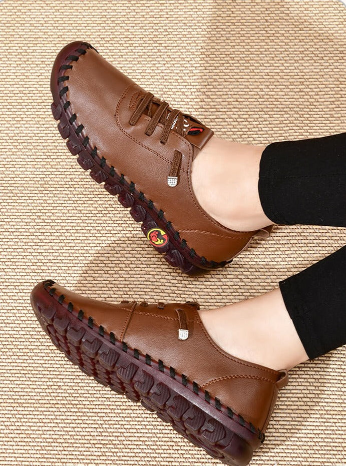 Women's All Season Vegan Leather Shoes with Treaded Soles and Lace-up