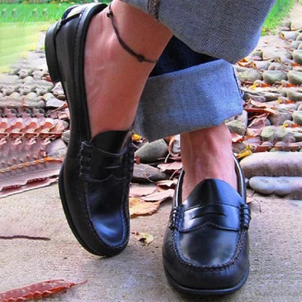 Women's Vegan Leather Loafers with Stitched Design