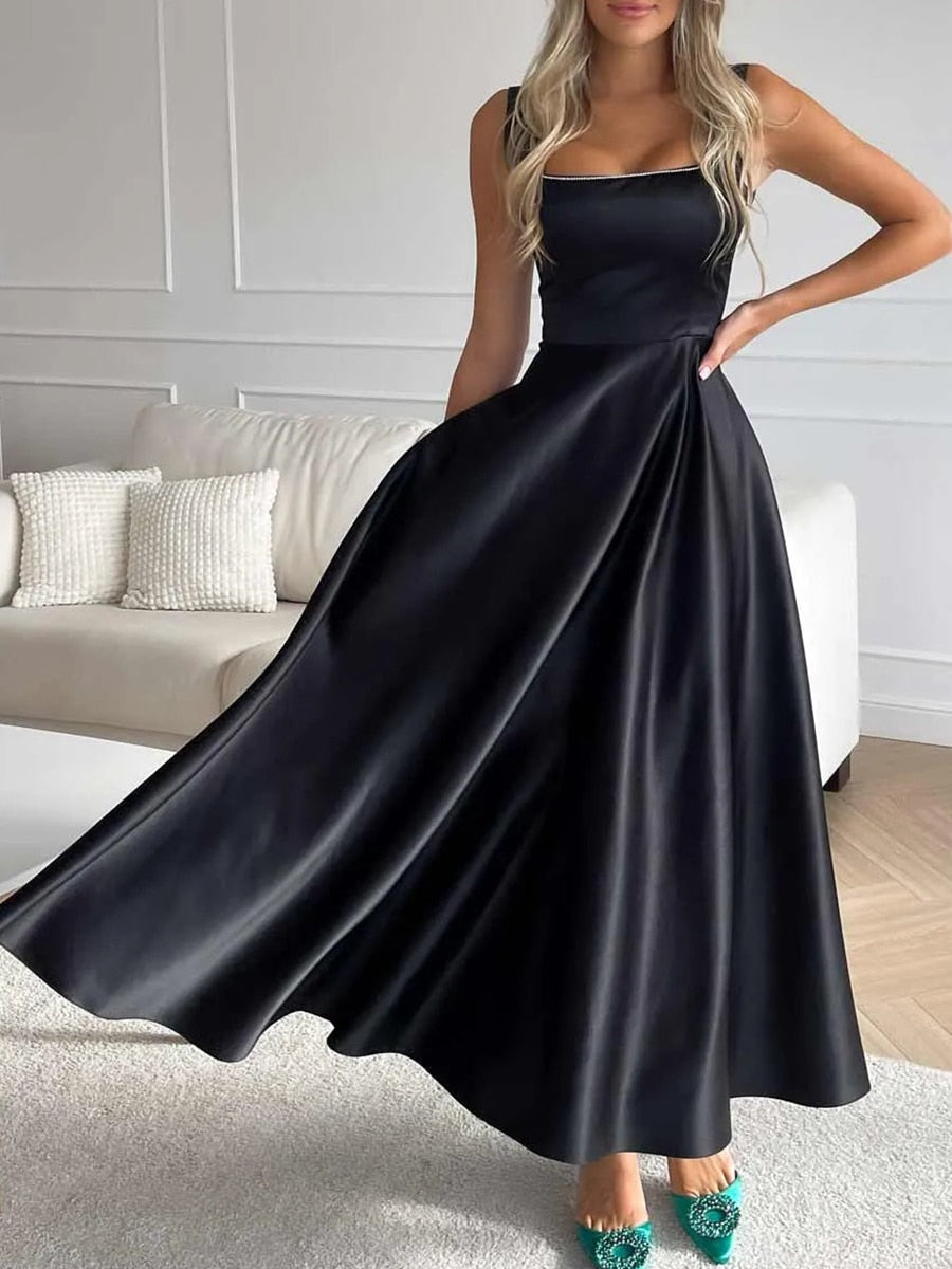Women's Summer Cocktail Dress with Sleeveless and Squareneckline