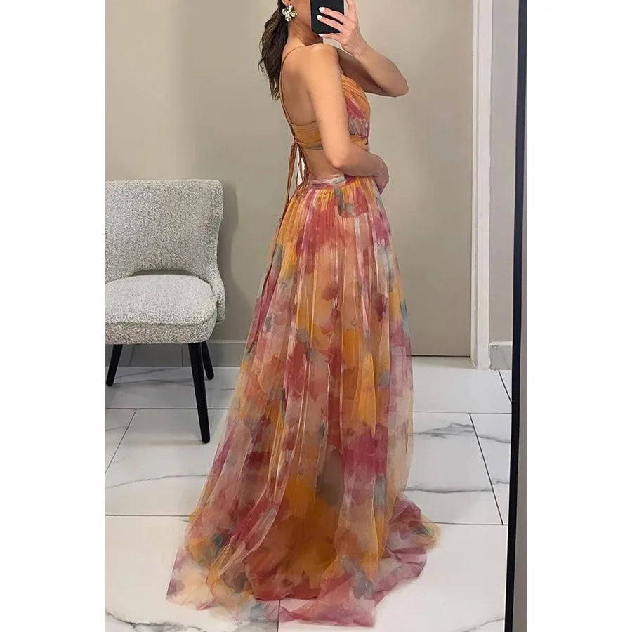 Women's Summer Floral Formal Dress with Sleeveless and Cut-out Style