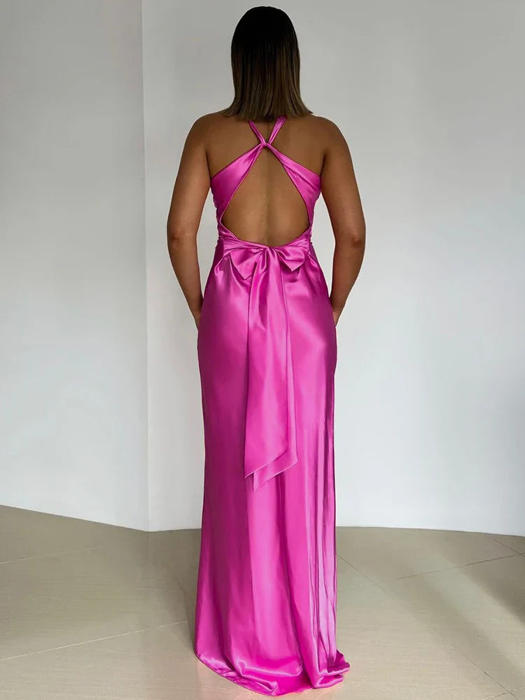 Women's Summer Smooth Long Dress with Twisted Style and Sleeveless