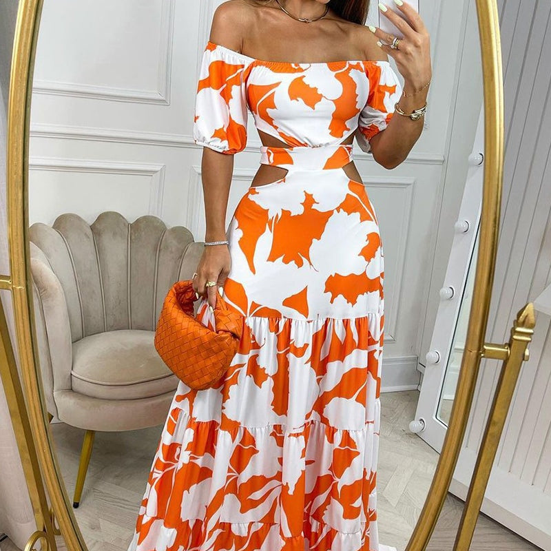Women's Summer Floral Maxi Dress with Cutout and Tiered Skirt
