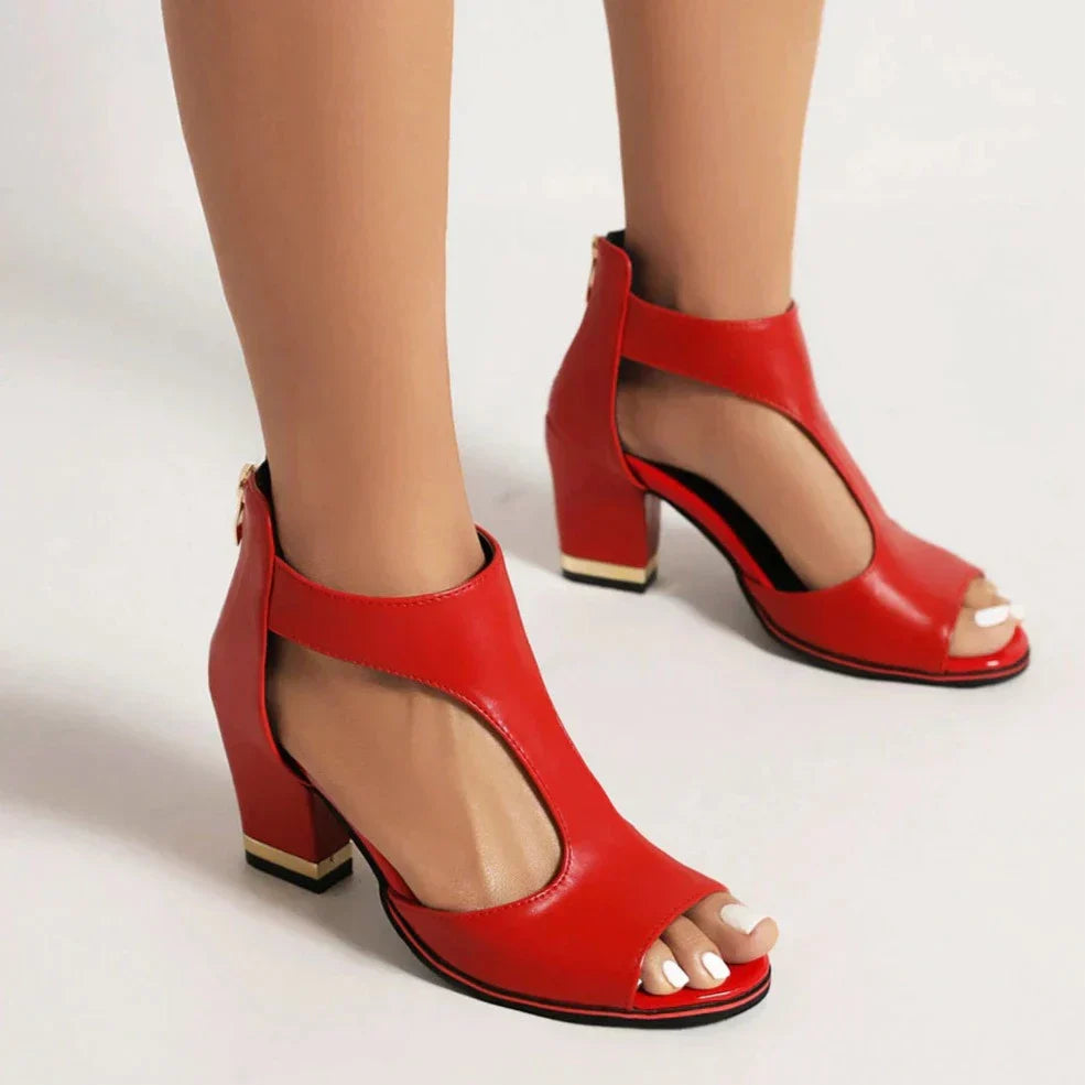 Women's Summer Open Toe Sandals with Heels and Zipper Closure