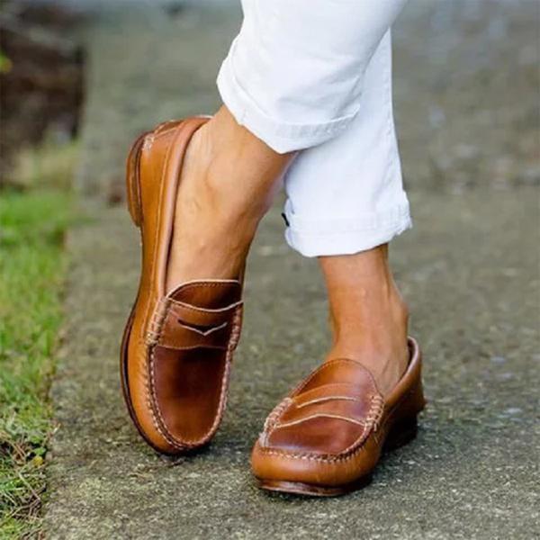 Women's Vegan Leather Loafers with Stitched Design