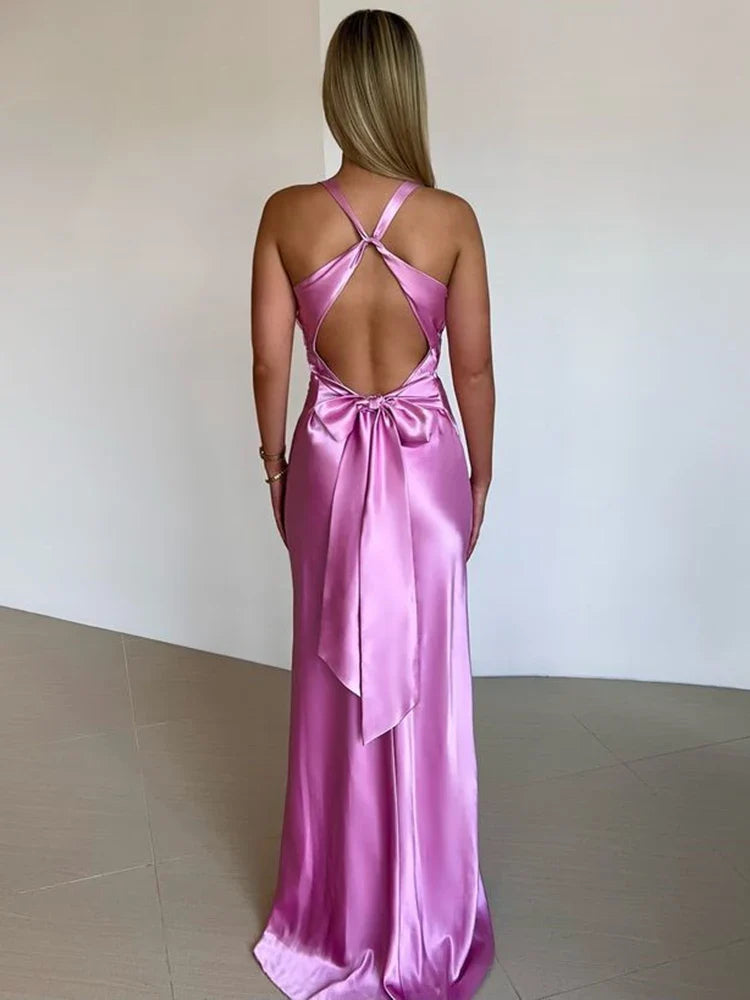 Women's Summer Smooth Long Dress with Twisted Style and Sleeveless