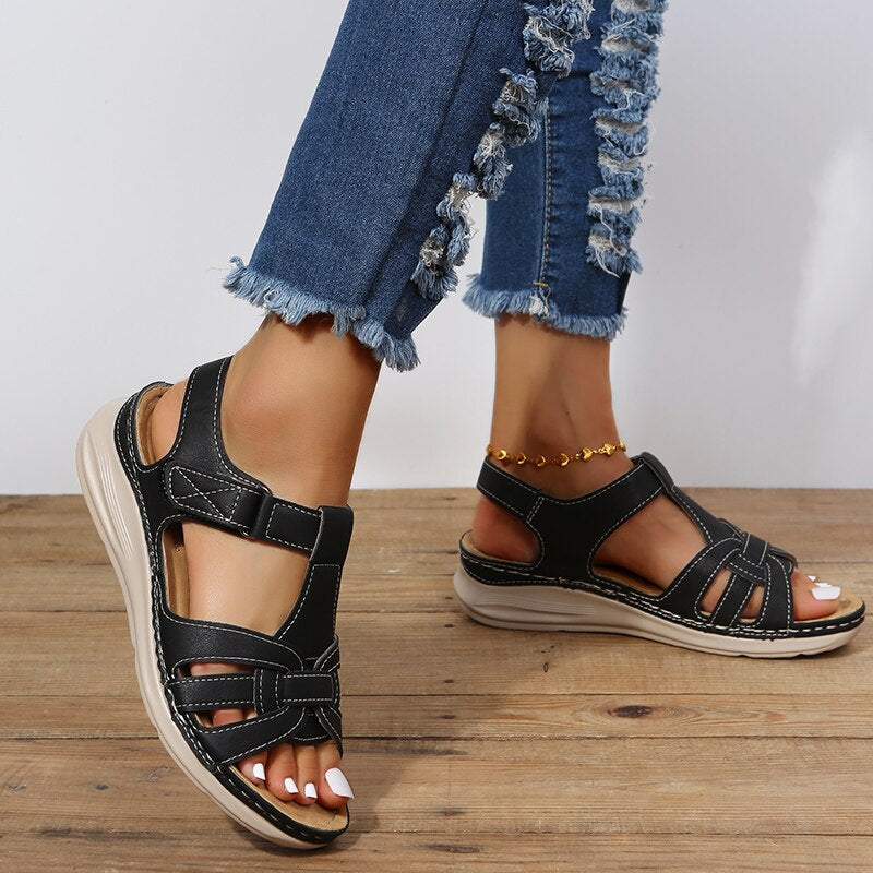 Women's Summer Hook-and-Loop Sandals with Interwoven Front Straps
