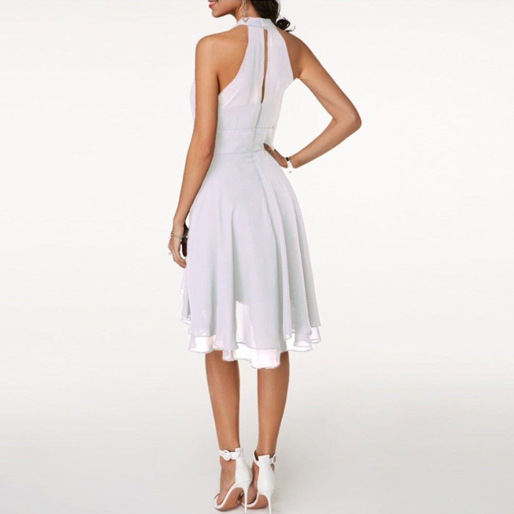Women's Summer Halter Neck Mini Dress with Layered Sheer Design