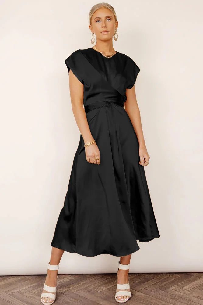 Women's Summer Short Sleeve Midi Dress with Criss-cross Style