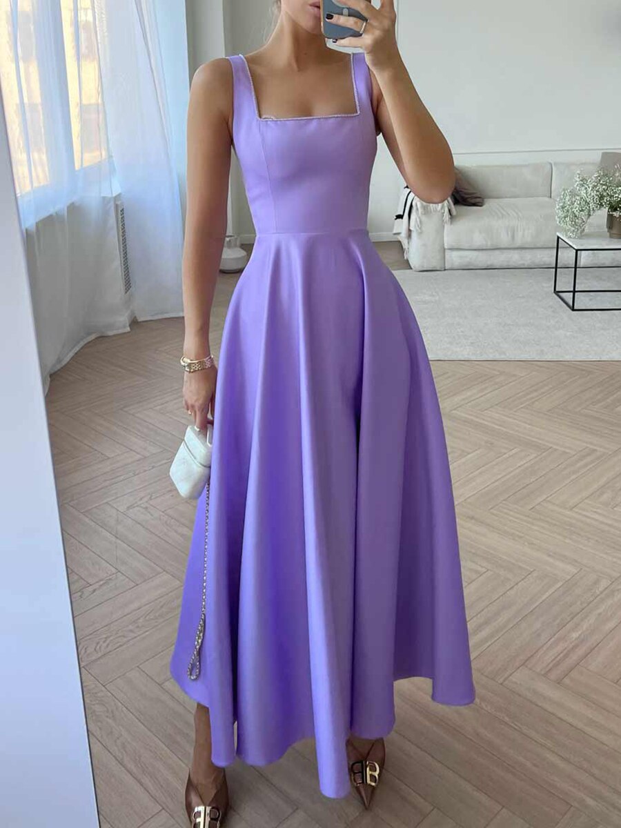 Women's Summer Cocktail Dress with Sleeveless and Squareneckline