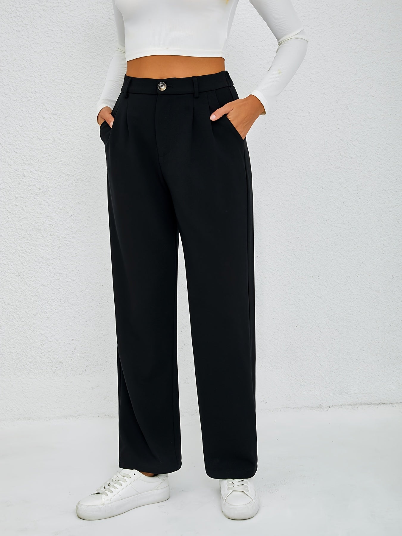 Women's High Waisted Trouser with Button Closure