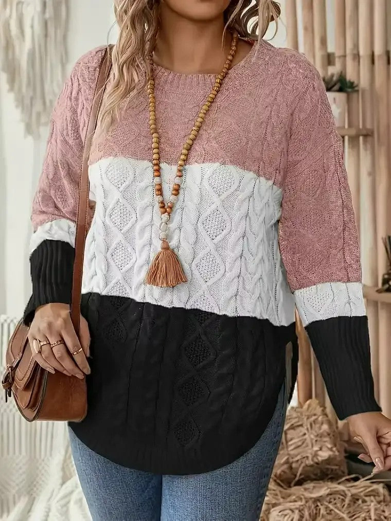 Women's Angled Hem Cable-Knit Sweater