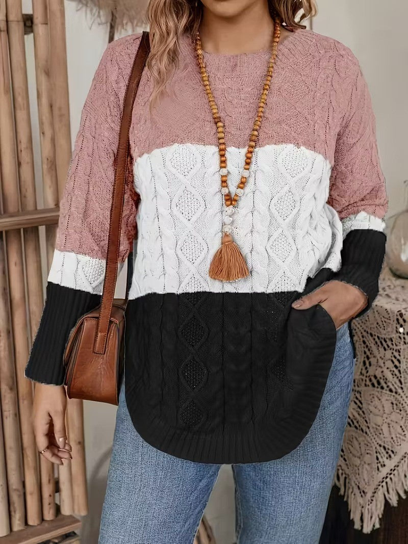 Women's Angled Hem Cable-Knit Sweater