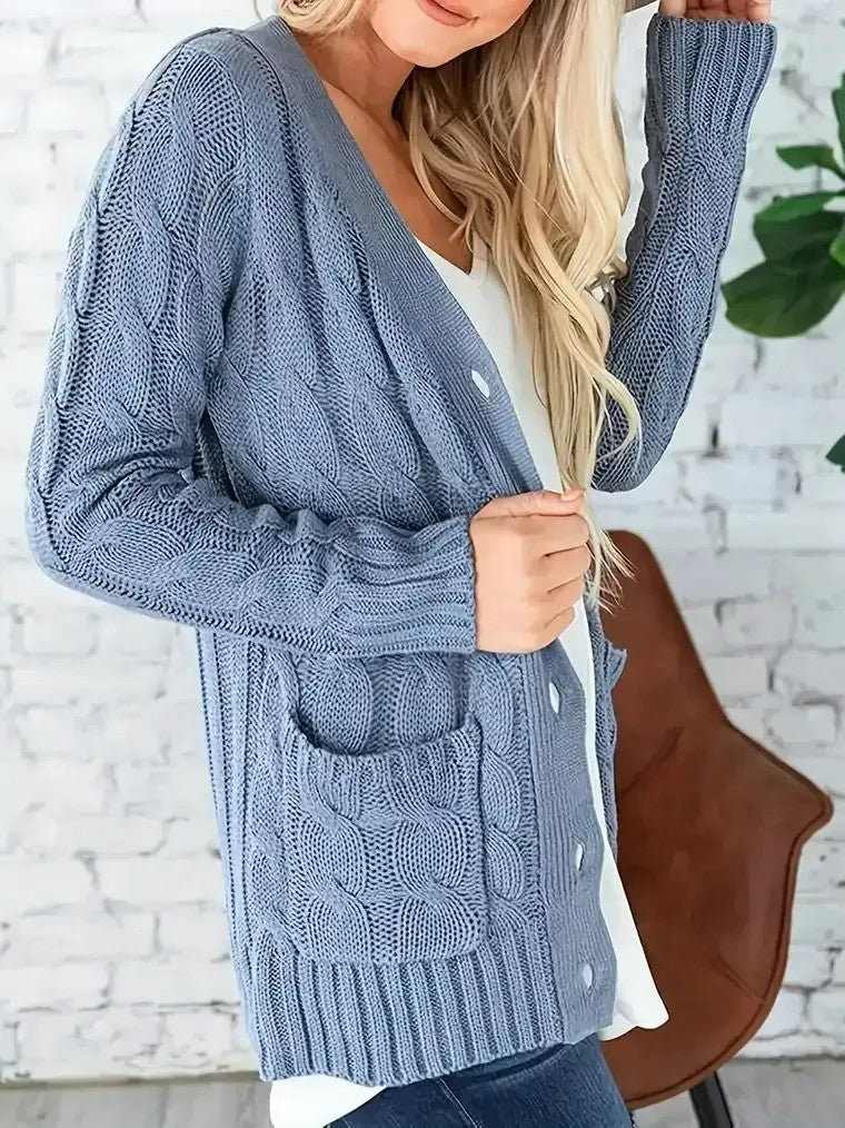 Women's Cable Knit Cardigan with Pockets
