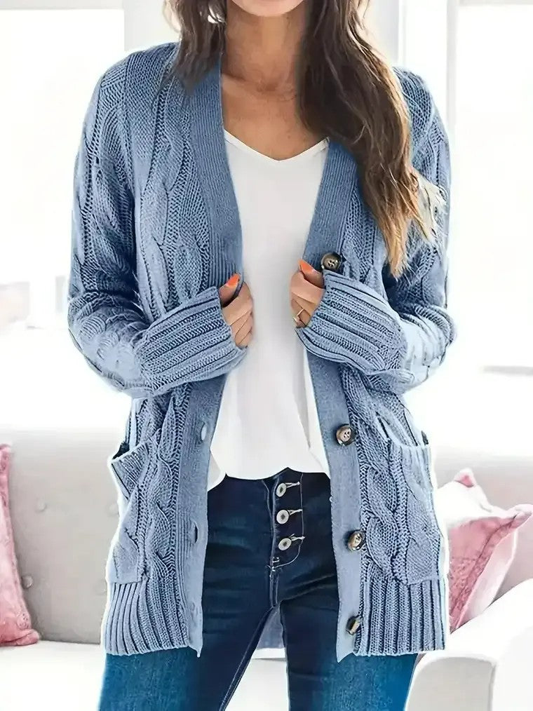 Women's Cable Knit Cardigan with Pockets