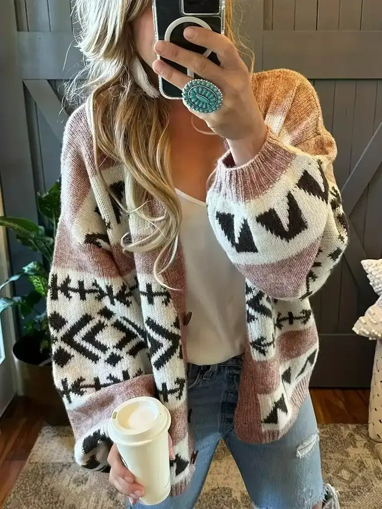 Women's Color-Block Geometric Print Cardigan
