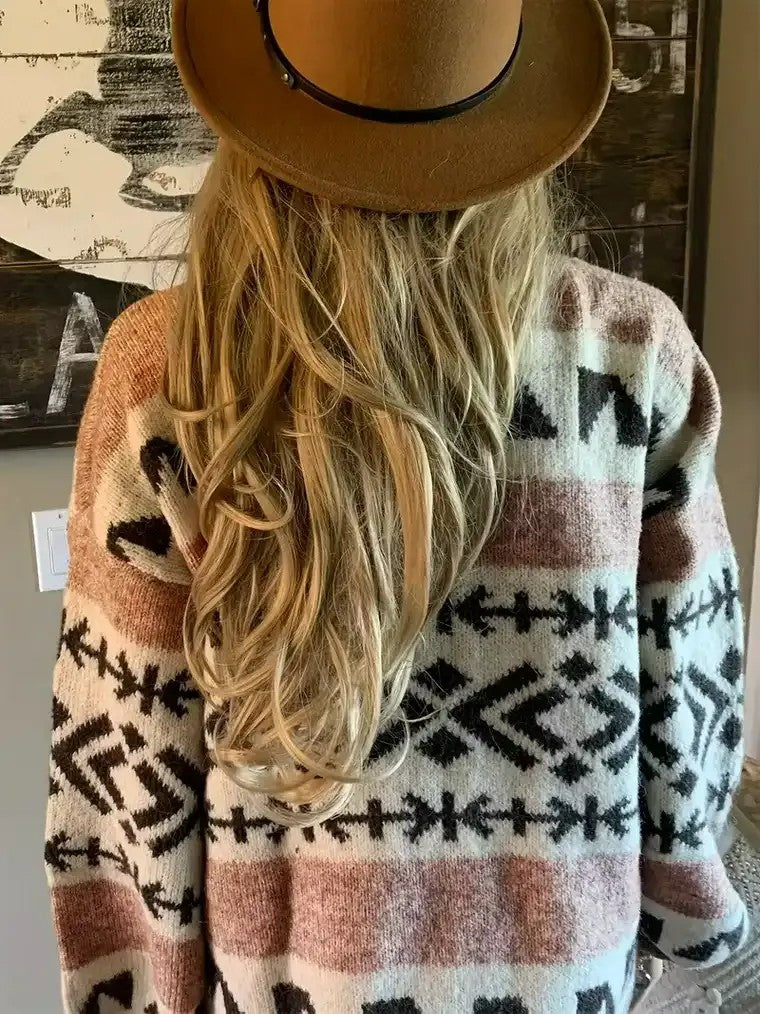 Women's Color-Block Geometric Print Cardigan