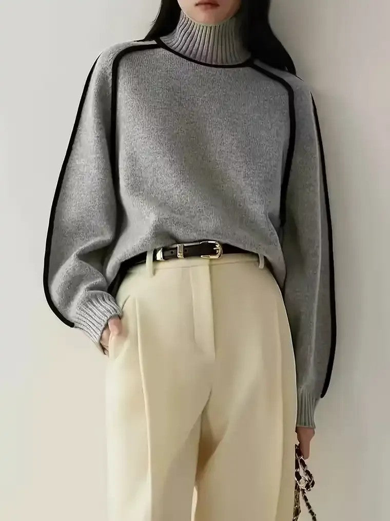 Women's Contrast Trim Turtleneck Sweater