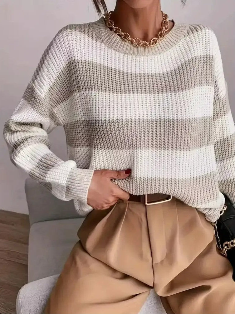 Women's Crewneck Striped Pullover Sweater
