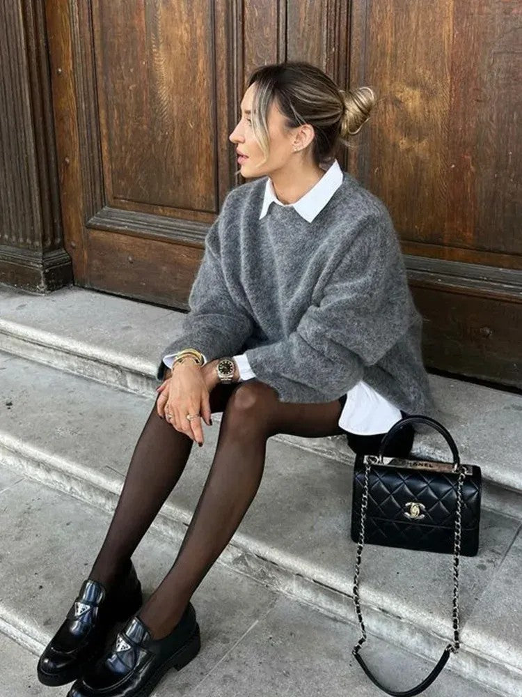 Women's Fuzzy Oversized Crew Neck Sweater