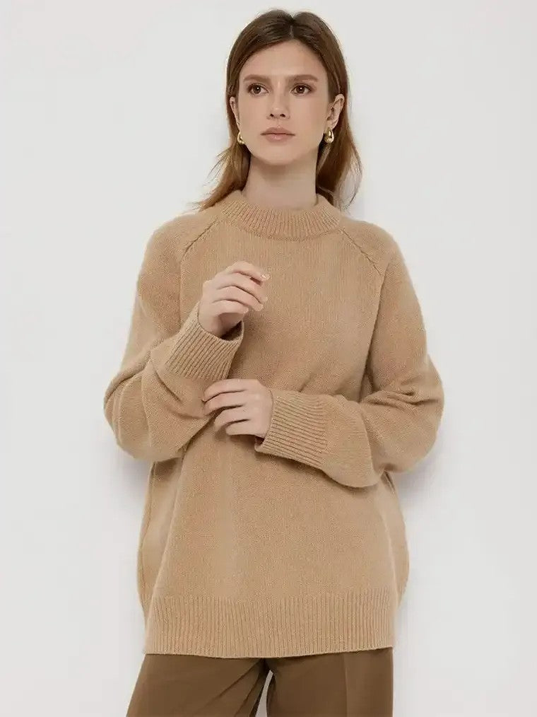 Women's High Crewneck Sweater with Raglan Sleeves