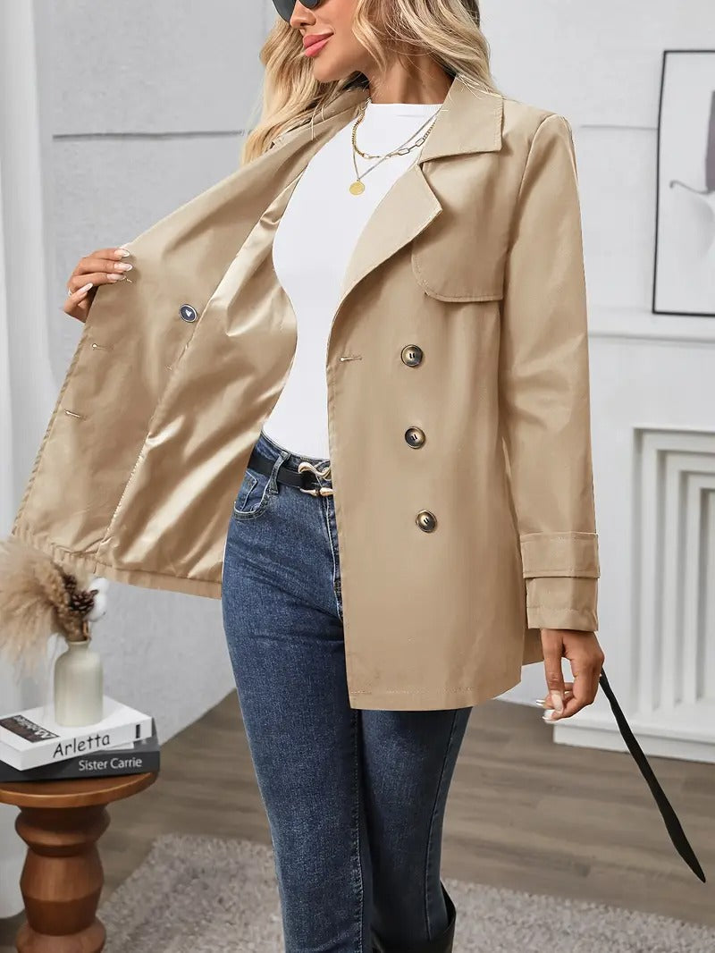 Women's Khaki Double-Breasted Trench Coat