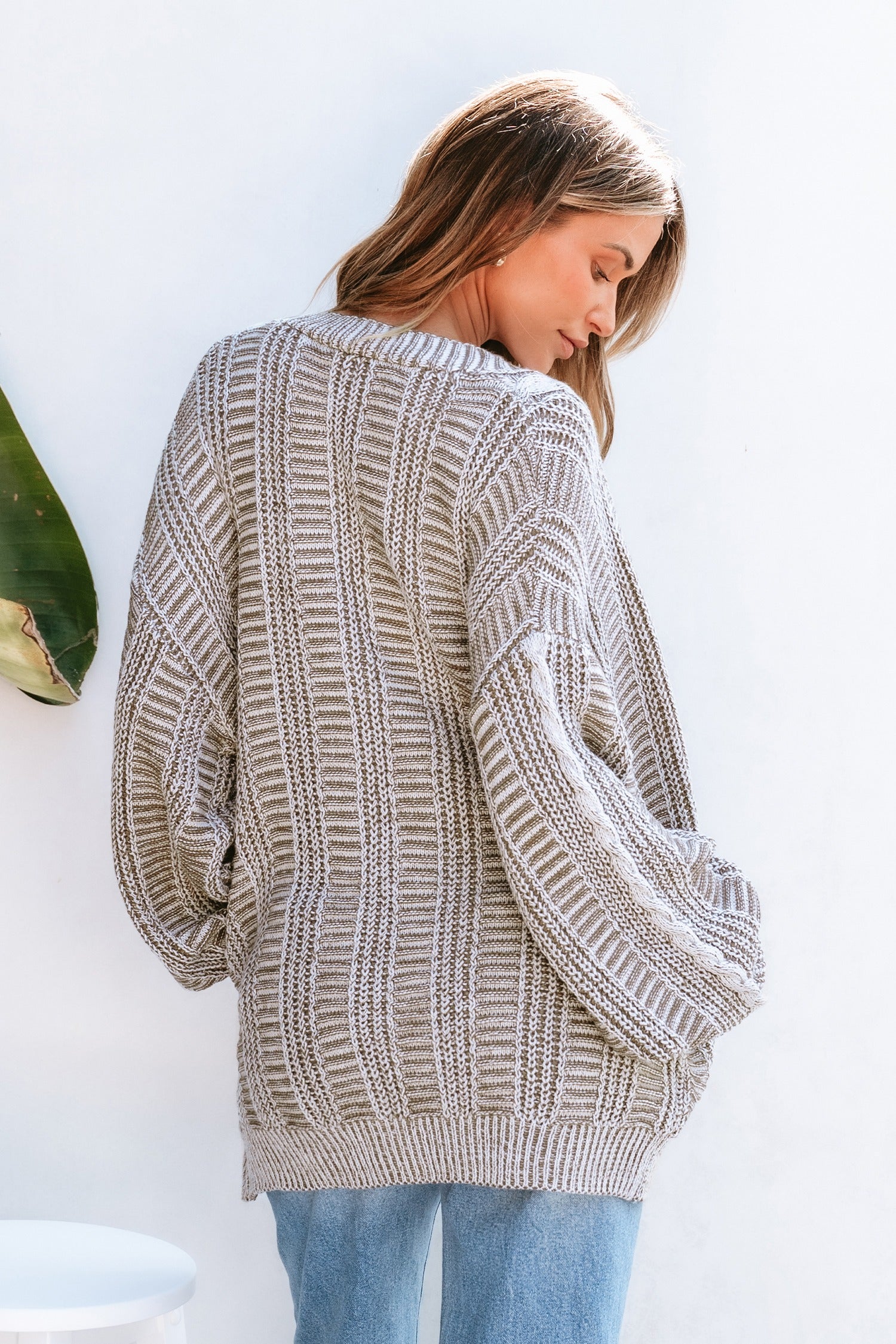 Women's Light Brown-Gray Button Cardigan
