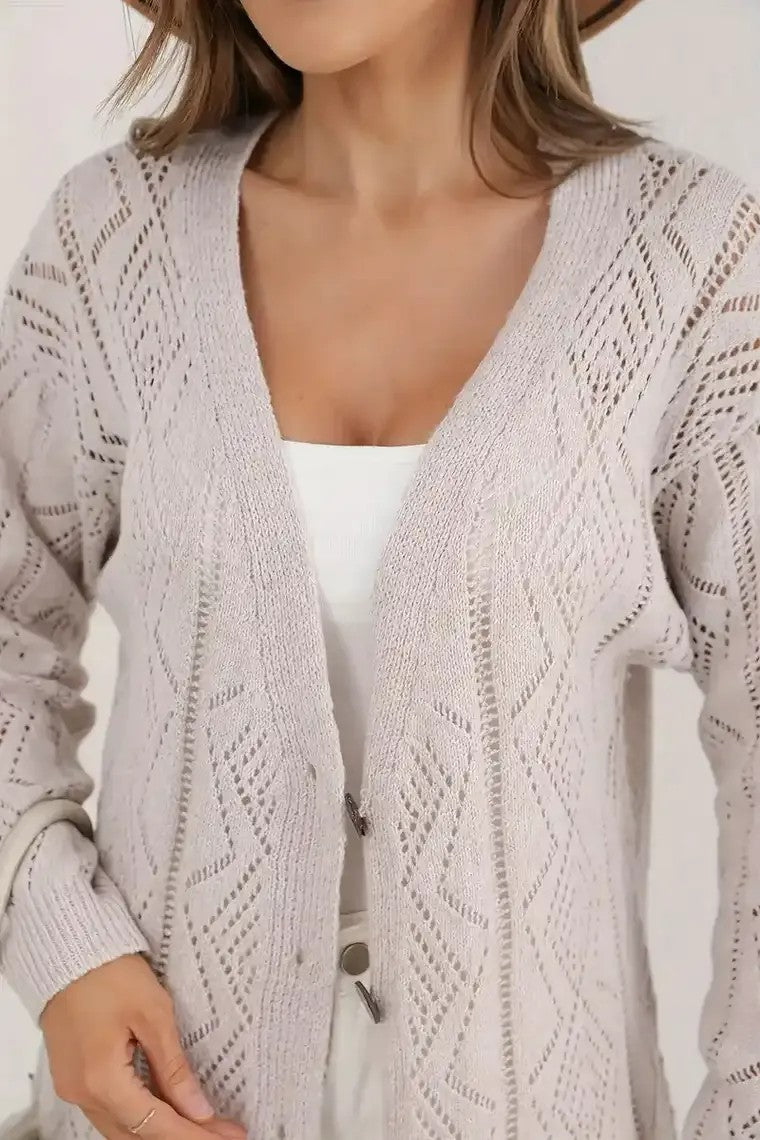 Women's Long Diamond Pattern Knit Cardigan