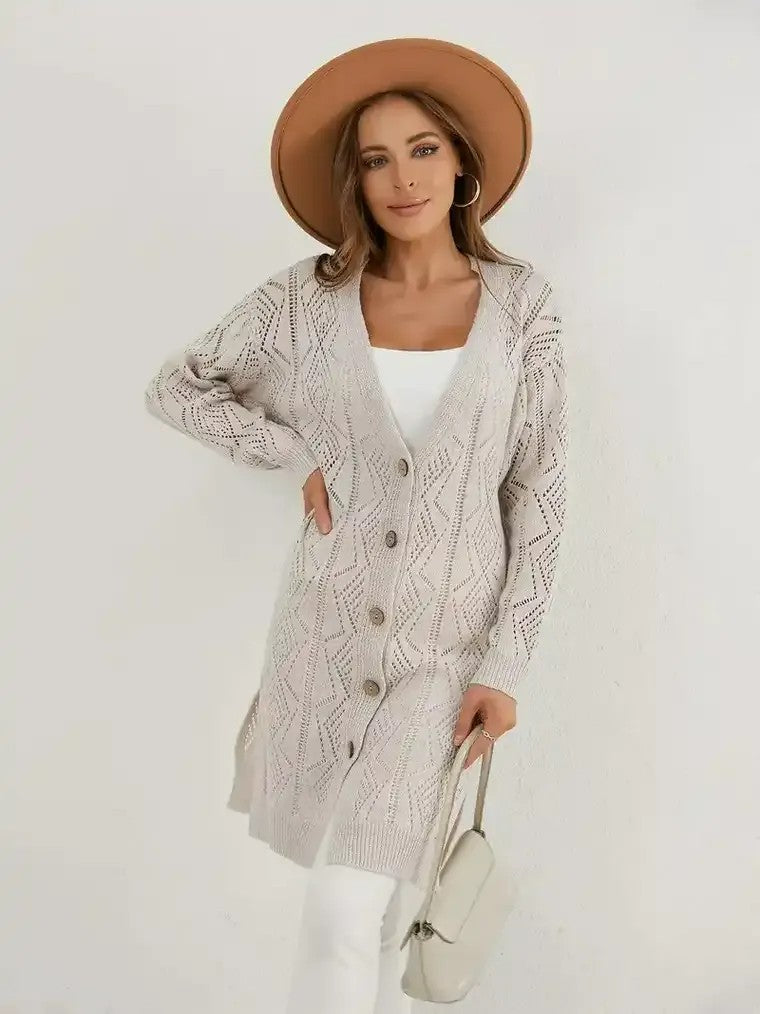 Women's Long Diamond Pattern Knit Cardigan