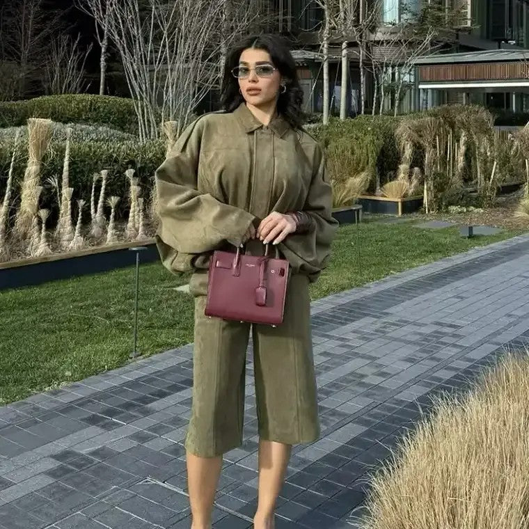 Women's Loose Cropped Jacket and Shorts Set