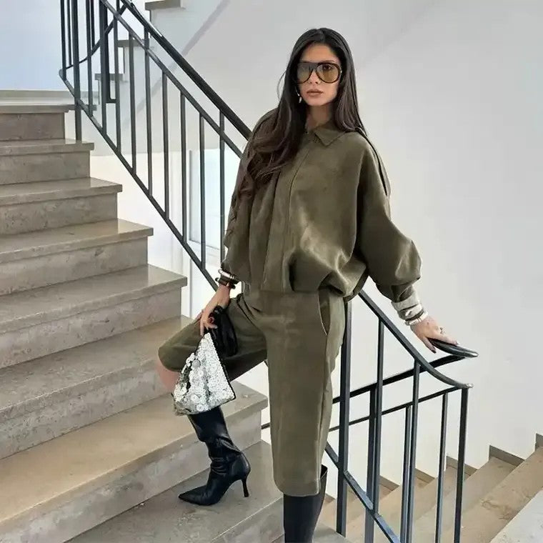 Women's Loose Cropped Jacket and Shorts Set