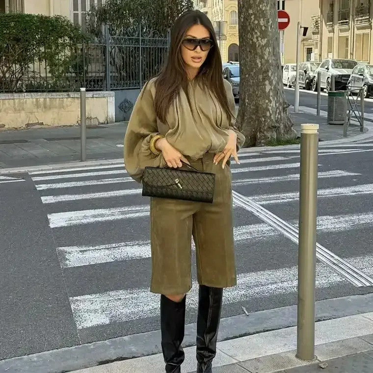 Women's Loose Cropped Jacket and Shorts Set