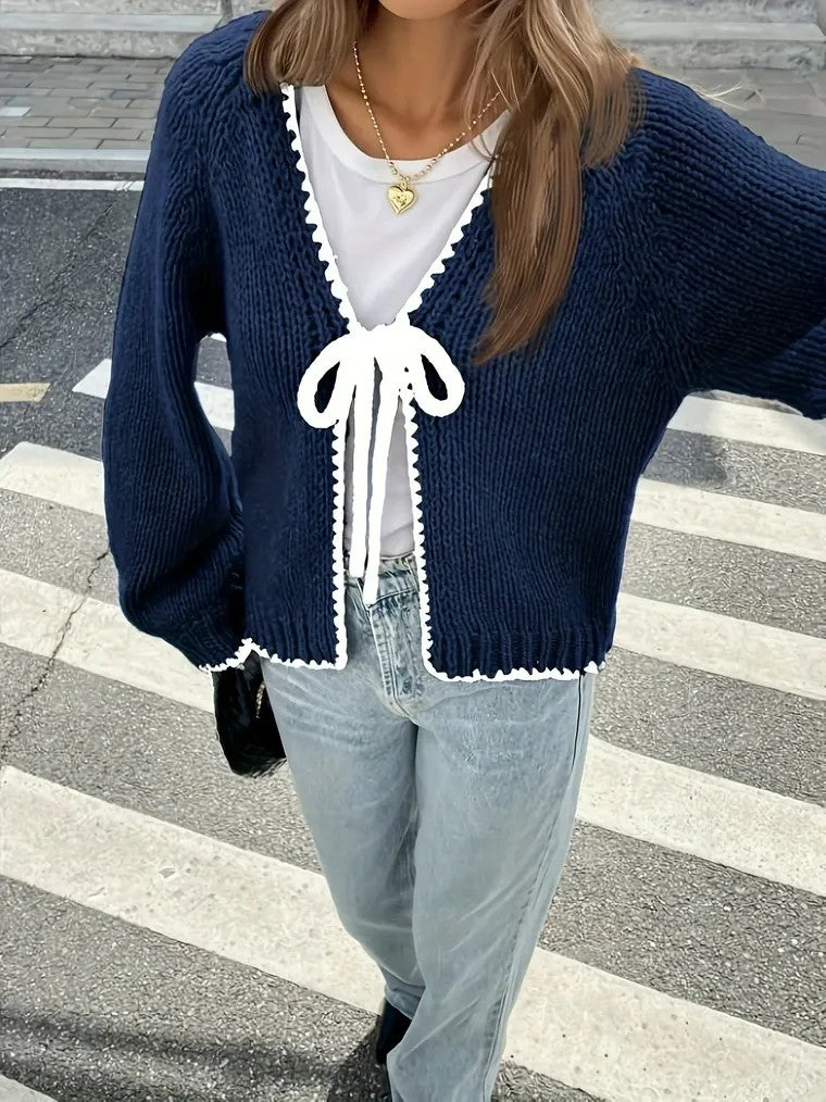 Women's Navy Blue V-neck Cardigan