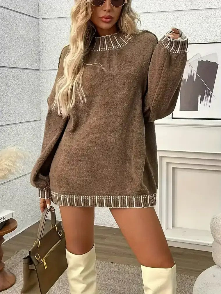 Women's Oversized Contrast Stripe Sweater