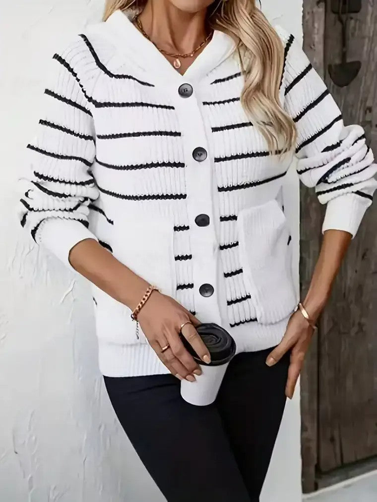 Women's Plus Size Striped Hooded Cardigan