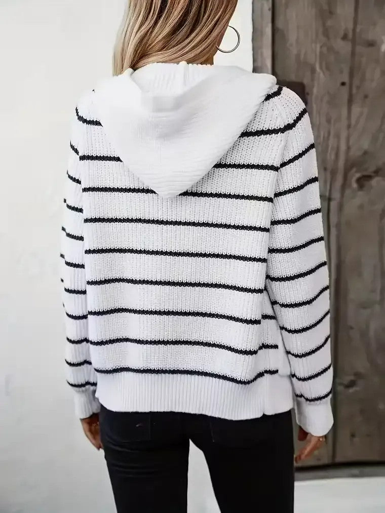 Women's Plus Size Striped Hooded Cardigan