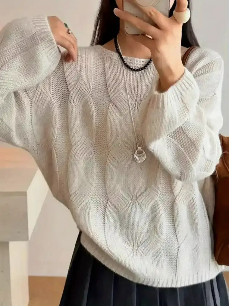 Women's Round Neck Cable Knit Sweater