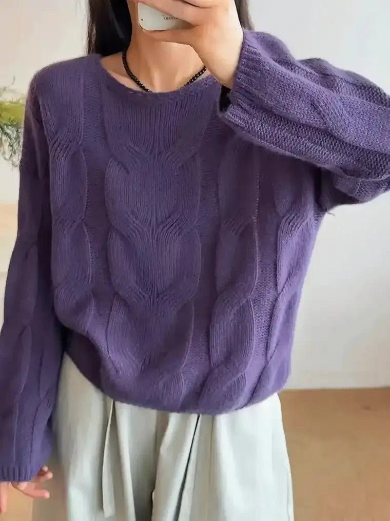 Women's Round Neck Cable Knit Sweater